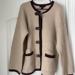 Tahari Cream and Brown Cardigan Sweater